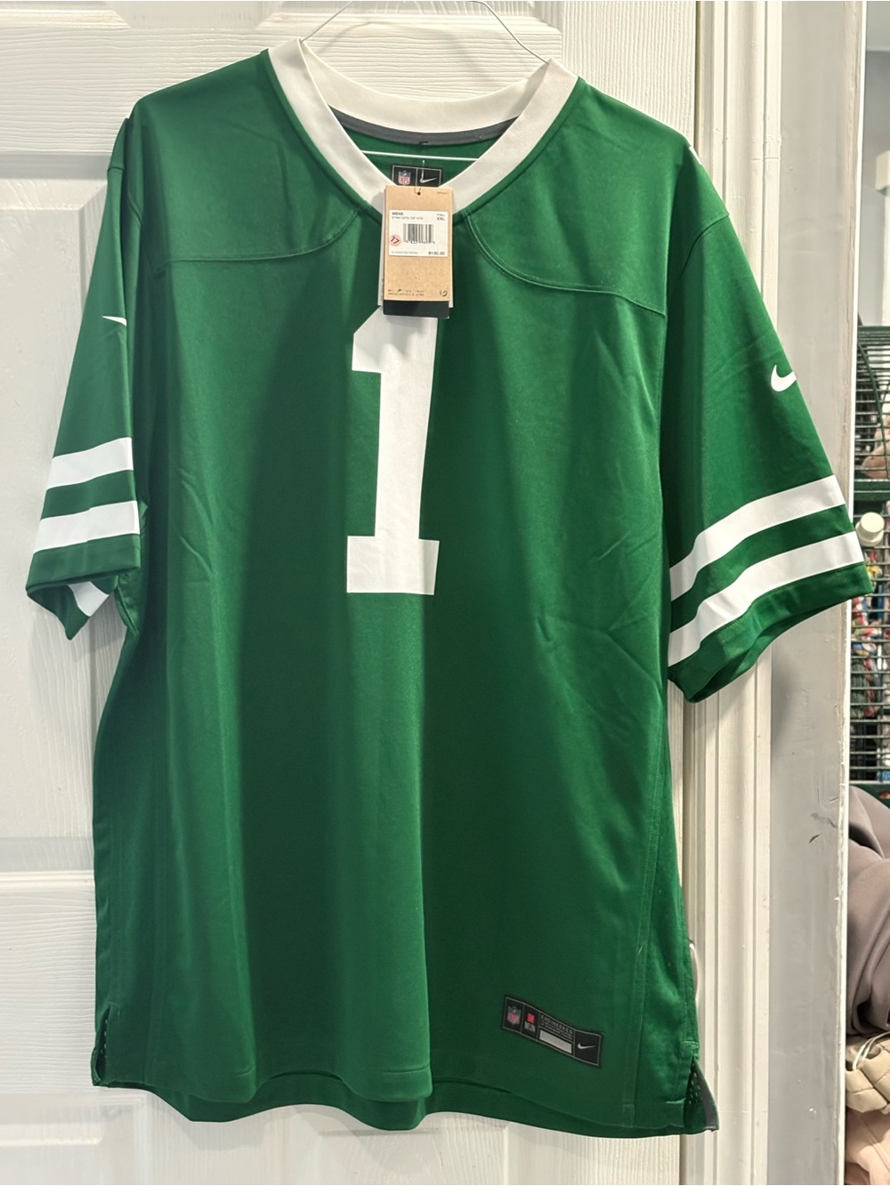 Green Nike Football Jersey with White Number 1 size is 2X BNWT